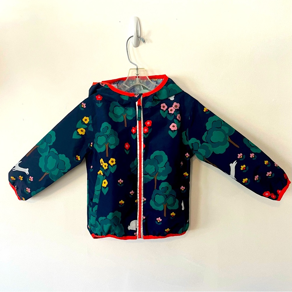 NWT! Mini Boden Rain Slicker Jacket Nature Forest Bunnies Size 2-3